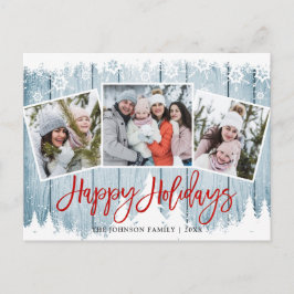 Retro Kerstmis Rustic 3 PHOTO Greeting Holiday Briefkaart