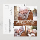 Retro Kerstmis Rustic 3 PHOTO Greeting Holiday Briefkaart (Voorkant / Achterkant)