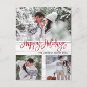 Retro Kerstmis Rustic 3 PHOTO Greeting Holiday Briefkaart (Voorkant)