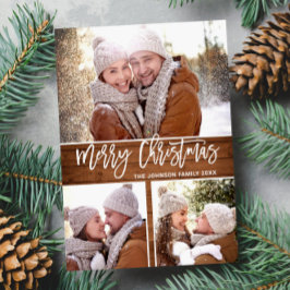 Retro Kerstmis Rustic 3 PHOTO Greeting Holiday Briefkaart
