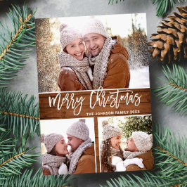 Retro Kerstmis Rustic 3 PHOTO Greeting Holiday Briefkaart