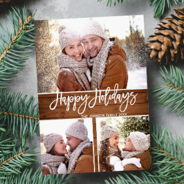 Retro Kerstmis Rustic 3 PHOTO Greeting Holiday Briefkaart