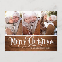 Retro Kerstmis Rustic 3 PHOTO Greeting Holiday