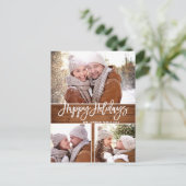 Retro Kerstmis Rustic 3 PHOTO Greeting Holiday Briefkaart (Staand voorkant)