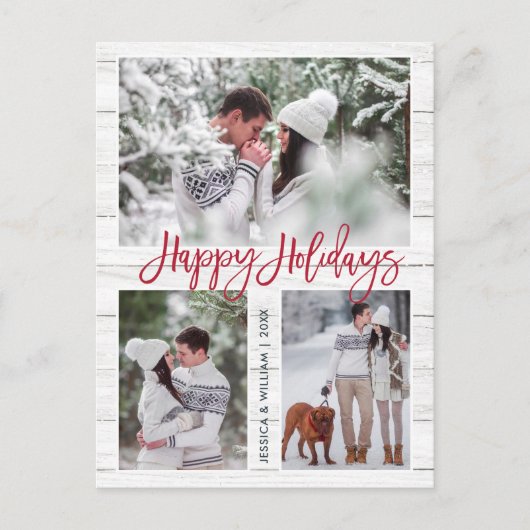 Retro Kerstmis Rustic 3 PHOTO Greeting Holiday Briefkaart (Voorkant)