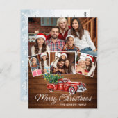 Retro Kerstmis Rustic 4 PHOTO Greep Briefkaart (Voorkant / Achterkant)