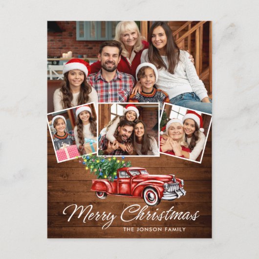 Retro Kerstmis Rustic 4 PHOTO Greep Briefkaart (Voorkant)