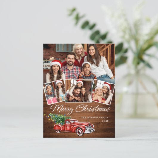Retro Kerstmis Rustic 4 PHOTO Greep Briefkaart (Staand voorkant)