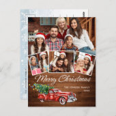 Retro Kerstmis Rustic 4 PHOTO Greep Briefkaart (Voorkant / Achterkant)