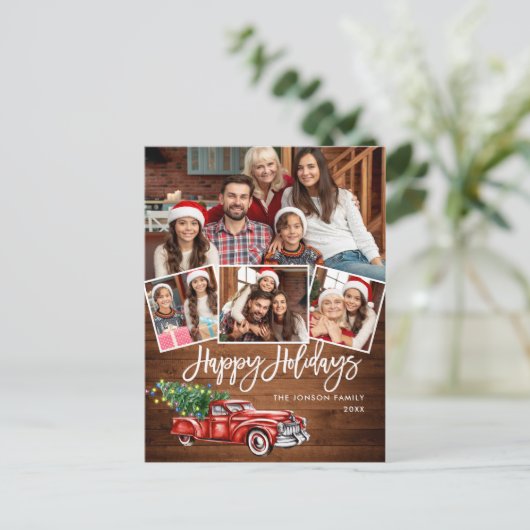 Retro Kerstmis Rustic 4 PHOTO Greep Briefkaart (Staand voorkant)