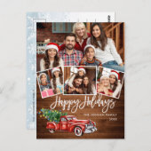 Retro Kerstmis Rustic 4 PHOTO Greep Briefkaart (Voorkant / Achterkant)