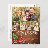 Retro Kerstmis Rustic 4 PHOTO Greep Briefkaart (Voorkant / Achterkant)