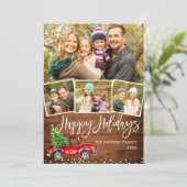 Retro Kerstmis Rustic 4 PHOTO Greep Feestdagenkaart (Staand voorkant)