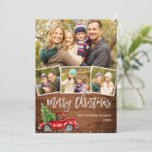 Retro Kerstmis Rustic 4 PHOTO Greep Feestdagenkaart (Staand voorkant)