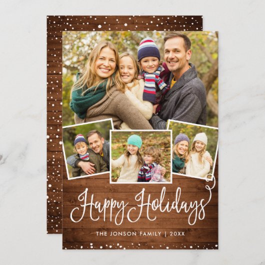 Retro Kerstmis Rustic 4 PHOTO Greep Feestdagenkaart (Voorkant / Achterkant)