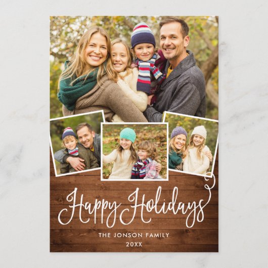 Retro Kerstmis Rustic 4 PHOTO Greep Feestdagenkaart (Voorkant)