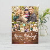 Retro Kerstmis Rustic 4 PHOTO Greep Feestdagenkaart (Staand voorkant)