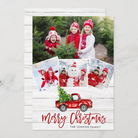 Retro Kerstmis Rustic 4 PHOTO Greep Feestdagenkaart (Voorkant / Achterkant)