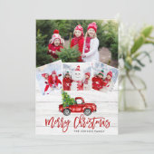 Retro Kerstmis Rustic 4 PHOTO Greep Feestdagenkaart (Staand voorkant)