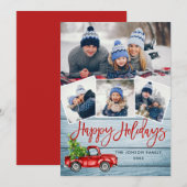 Retro Kerstmis Rustic 4 PHOTO Greep Feestdagenkaart (Voorkant / Achterkant)