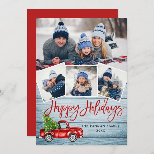 Retro Kerstmis Rustic 4 PHOTO Greep Feestdagenkaart (Voorkant / Achterkant)