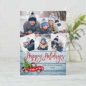 Retro Kerstmis Rustic 4 PHOTO Greep Feestdagenkaart (Staand voorkant)