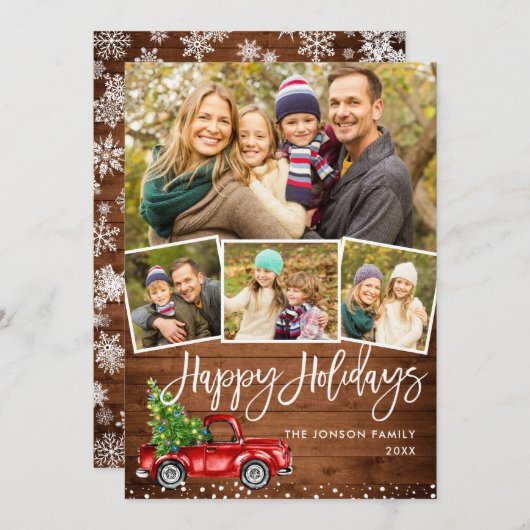 Retro Kerstmis Rustic 4 PHOTO Greep Feestdagenkaart (Voorkant / Achterkant)