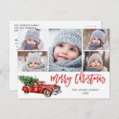 Retro Kerstmis Rustic 5 PHOTO Greep Briefkaart (Voorkant / Achterkant)