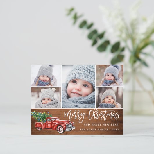 Retro Kerstmis Rustic 5 PHOTO Greep Briefkaart (Staand voorkant)