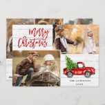 Retro Kerstmis Rustic 5 PHOTO Greep Feestdagenkaart<br><div class="desc">Retro met Kerstmis Red Truck Rustic PHOTO Greeting Holiday Card.</div>