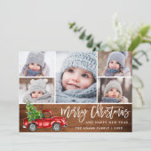 Retro Kerstmis Rustic 5 PHOTO Greep Feestdagenkaart (Staand voorkant)