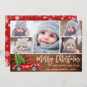 Retro Kerstmis Rustic 5 PHOTO Greep Feestdagenkaart (Voorkant / Achterkant)