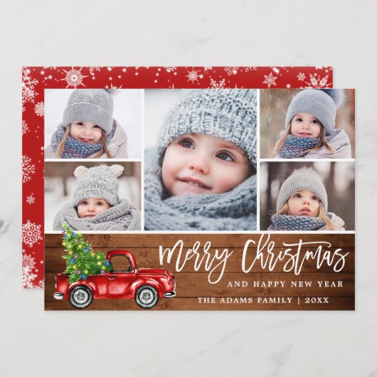 Retro Kerstmis Rustic 5 PHOTO Greep Feestdagenkaart (Voorkant / Achterkant)