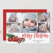 Retro Kerstmis Rustic 5 PHOTO Greep Feestdagenkaart (Voorkant / Achterkant)