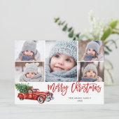 Retro Kerstmis Rustic 5 PHOTO Greep Feestdagenkaart (Staand voorkant)