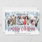 Retro Kerstmis  Rustic Blauw Hout 3 FOTO Wenskaart Feestdagenkaart (Voorkant)