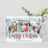 Retro Kerstmis  Rustic Blauw Hout 3 FOTO Wenskaart Feestdagenkaart (Staand voorkant)