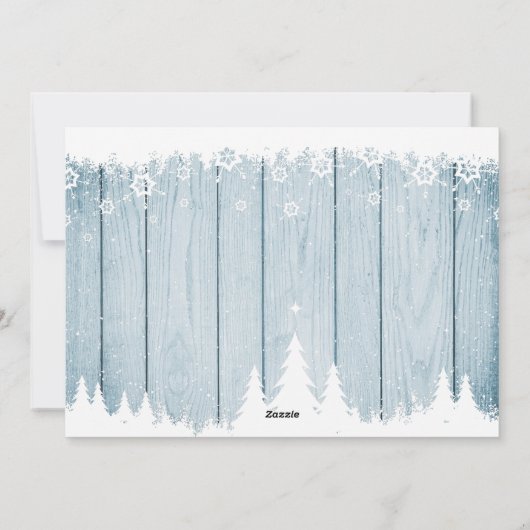 Retro Kerstmis  Rustic Blauw Hout 3 FOTO Wenskaart Feestdagenkaart (Achterkant)