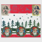 RETRO KERSTMIS SANTA & ANGEL Wrapping Paper Cadeaupapier (Vlak)