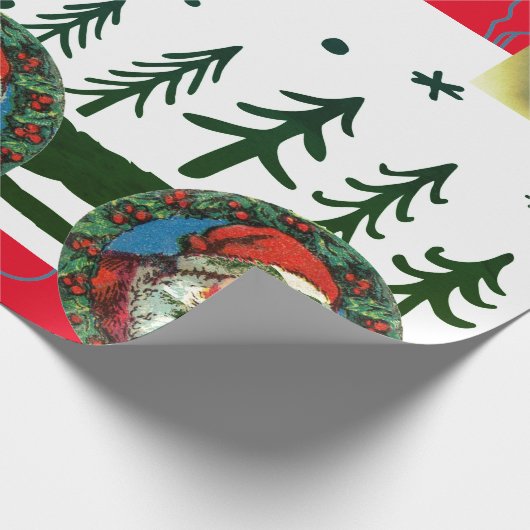 RETRO KERSTMIS SANTA & ANGEL Wrapping Paper Cadeaupapier (Hoek)