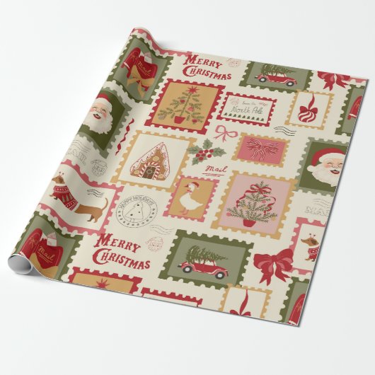 Retro Kerstmis Santa Collage Vakantie Cadeaupapier (Uitgerold)