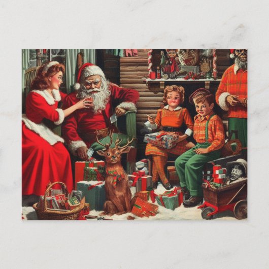 Retro Kerstmis Santa Horror Briefkaart (Voorkant)