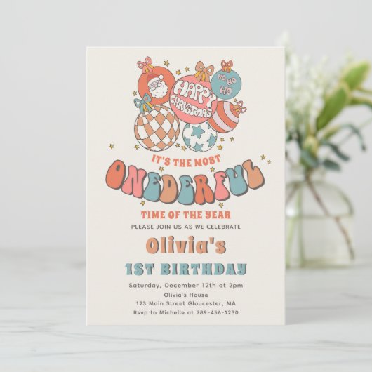 Retro Kerstmis Santa ONEderful Eerste Verjaardag Kaart (Staand voorkant)