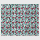 Retro Kerstmis Sci-Fi Robots en Poinsettia's Cadeaupapier (Vlak)