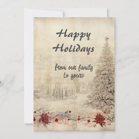 Retro Kerstmis Shabby Chique Sneeuwscène Feestdagenkaart (Voorkant)