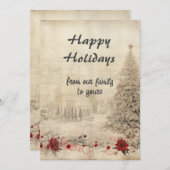 Retro Kerstmis Shabby Chique Sneeuwscène Feestdagenkaart (Voorkant / Achterkant)