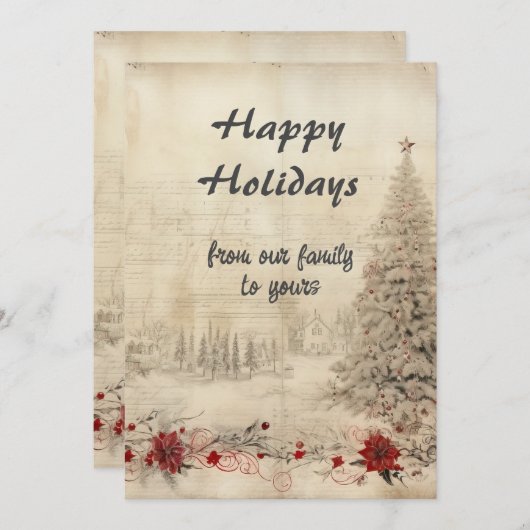 Retro Kerstmis Shabby Chique Sneeuwscène Feestdagenkaart (Voorkant / Achterkant)