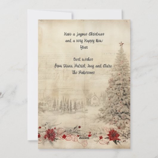 Retro Kerstmis Shabby Chique Sneeuwscène Feestdagenkaart (Achterkant)
