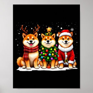 Retro Kerstmis Shiba Inu Kerstman Rendier Hond Lie Poster
