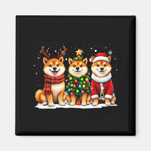 Retro Kerstmis Shiba Inu Kerstman Rendier Hondenli Magneet